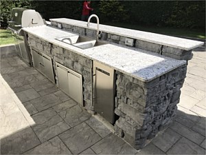 Nicolock Belvedere Stone Precast BBQ BAR sink weber white counter top dual level bar